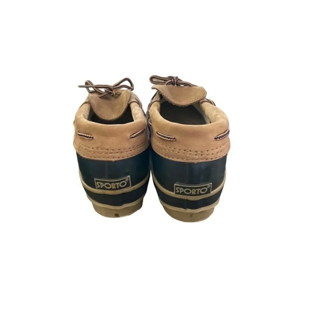 Sporto Duck Boots Mens 10M Navy Blue Tan Leather Rubber Insulated Excellent‎